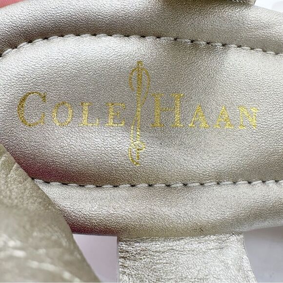 Cole Haan Dinah 85 Gold Puffy Leather Strappy Open Toed Platform Wedge Heel 7M - Picture 10 of 12